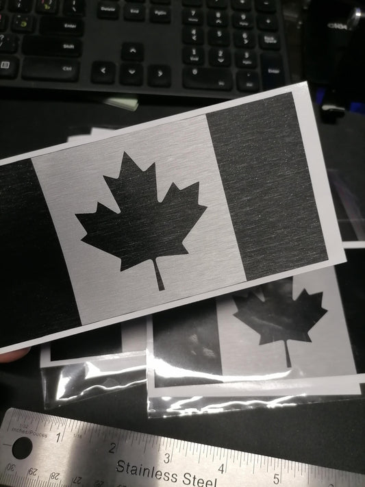 Brushed Black & Silver Canada Flag Vinyl Decal - 3M Weatherproof Sticker