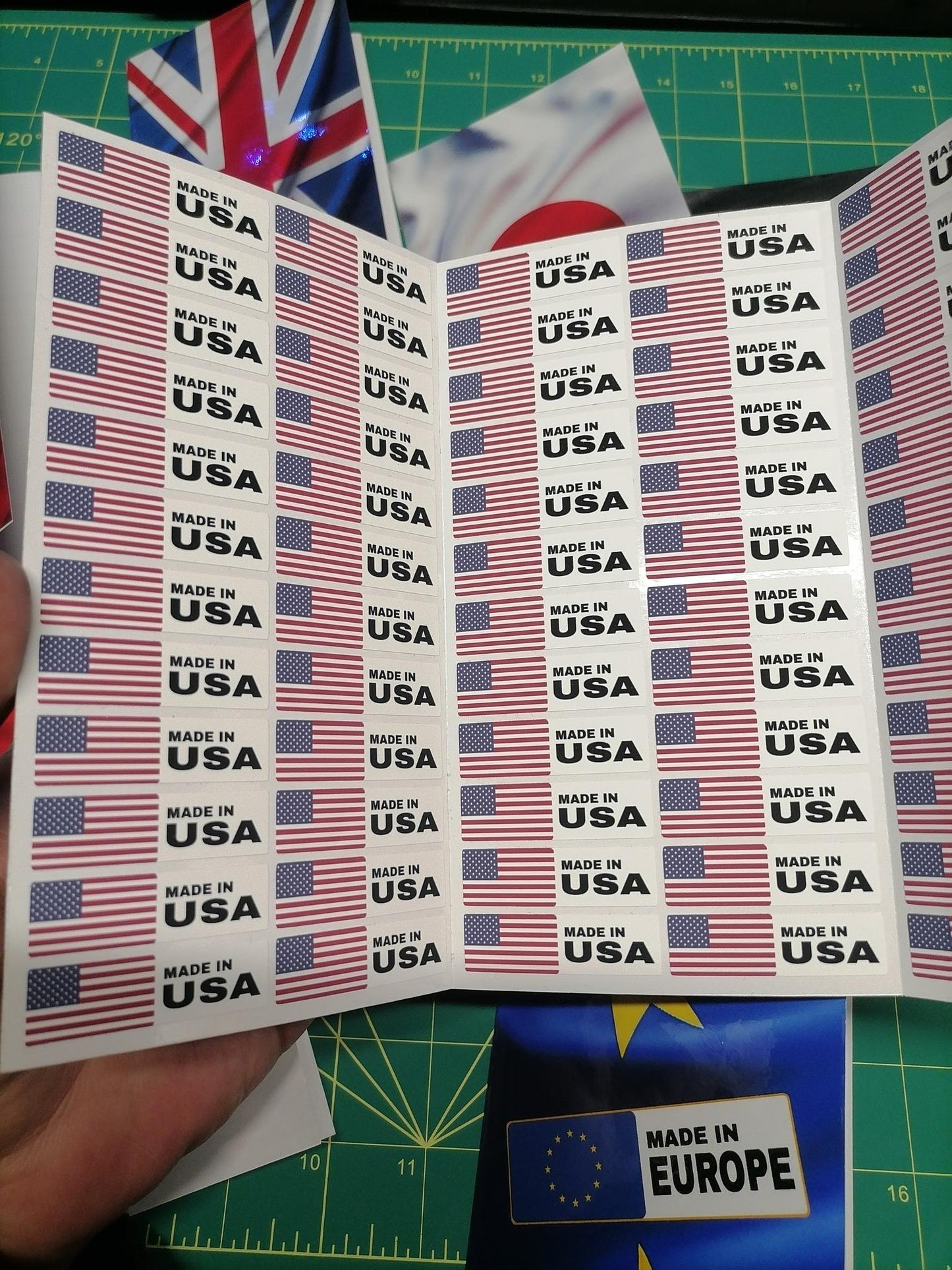 Made-In Country Flag Mini Labels – Waterproof Vinyl Stickers – 60 or 120 Pack