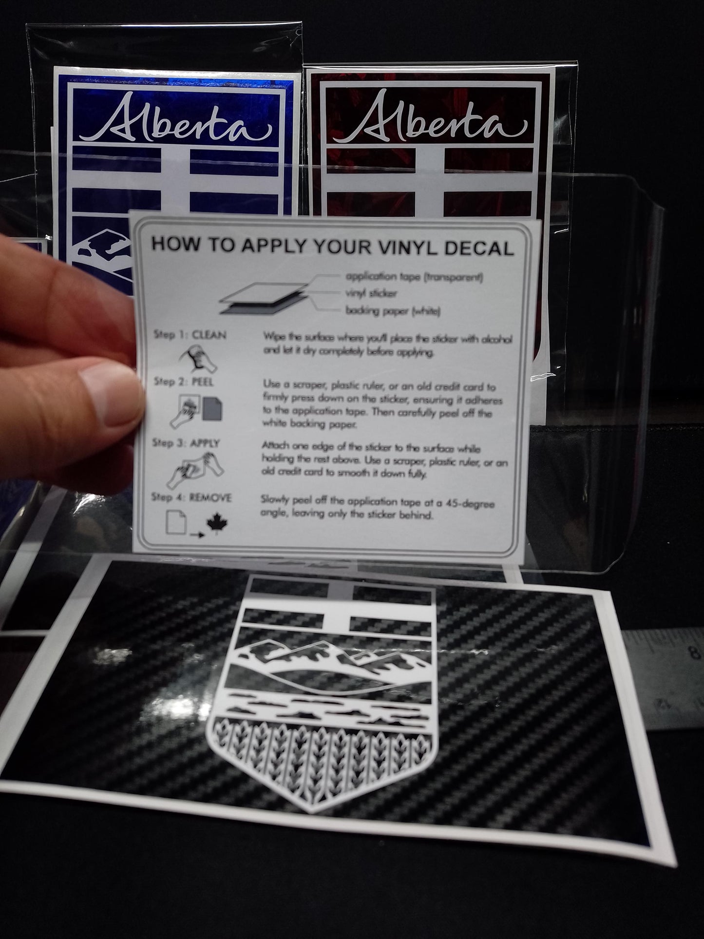 Alberta Crest Vinyl Decal – Carbon Fiber or Forged Finish – 5.5” – Handmade Weatherproof Sticker