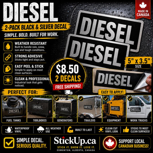 DIESEL Safety Decal 2-Pack– Black & Silver Industrial Vinyl Sticker
