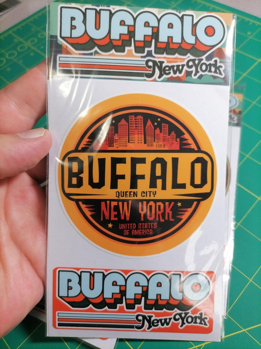 Buffalo New York Sticker Set: Retro City Emblem, Vinyl Decals