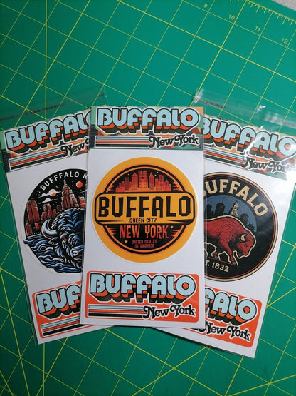 Buffalo New York Sticker Set: Retro City Emblem, Vinyl Decals