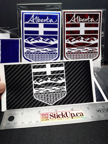 Alberta Crest Vinyl Decal – Carbon Fiber or Forged Finish – 5.5” – Handmade Weatherproof Sticker