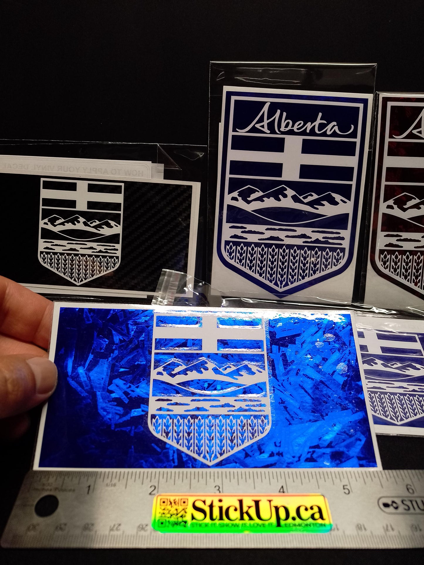 Alberta Crest Vinyl Decal – Carbon Fiber or Forged Finish – 5.5” – Handmade Weatherproof Sticker