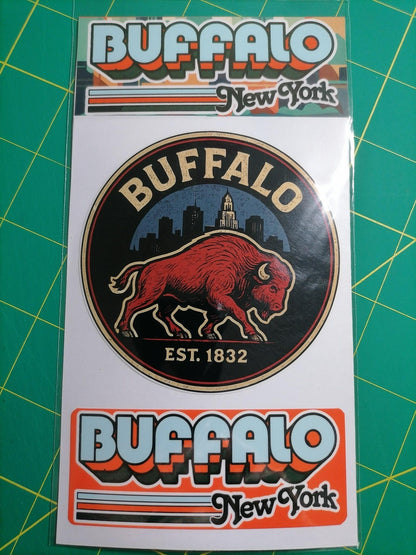 Buffalo New York Sticker Set: Retro City Emblem, Vinyl Decals