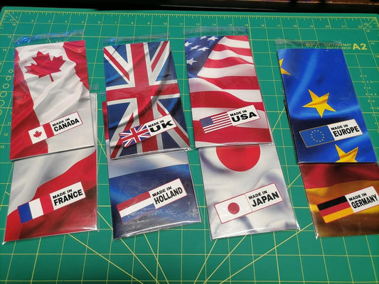 Made-In Country Flag Mini Labels – Waterproof Vinyl Stickers – 60 or 120 Pack