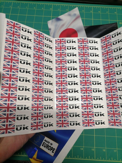 Made-In Country Flag Mini Labels – Waterproof Vinyl Stickers – 60 or 120 Pack