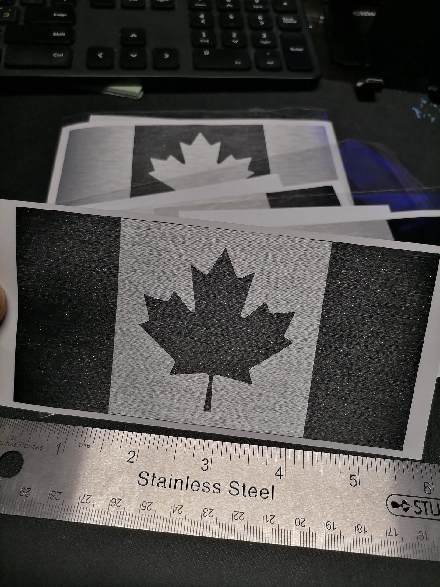 Brushed Black & Silver Canada Flag Vinyl Decal - 3M Weatherproof Sticker