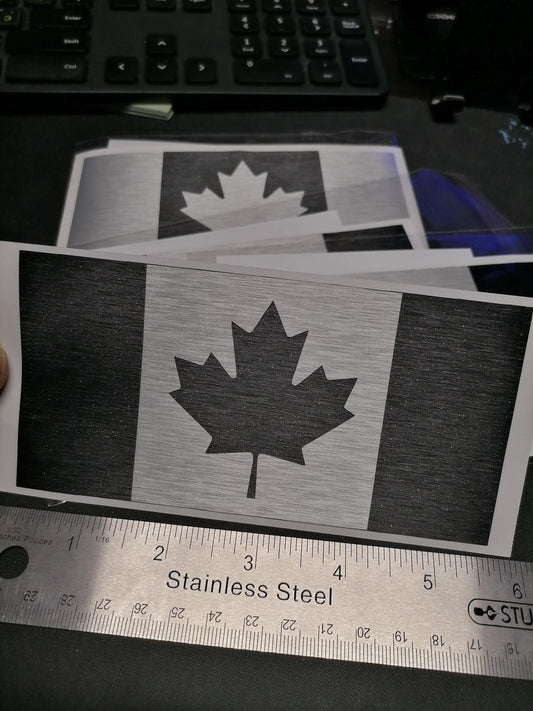 Brushed Black & Silver Canada Flag Vinyl Decal - 3M Weatherproof Sticker