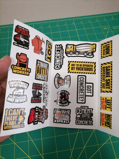 Concrete Worker Sticker Pack 20+ – Waterproof Vinyl – Hard Hat/Toolbox – Free Shipping