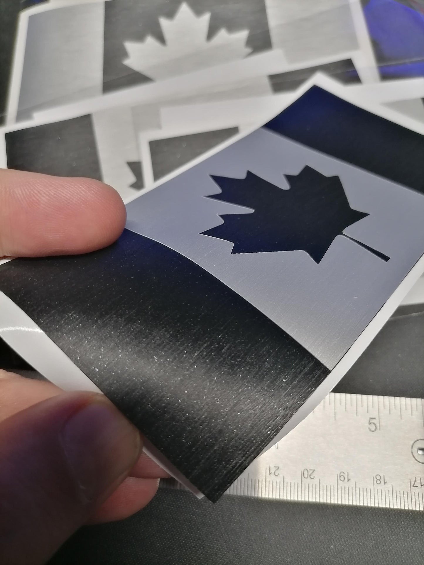 Brushed Black & Silver Canada Flag Vinyl Decal - 3M Weatherproof Sticker