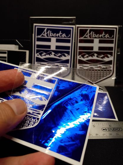 Alberta Crest Vinyl Decal – Carbon Fiber or Forged Finish – 5.5” – Handmade Weatherproof Sticker