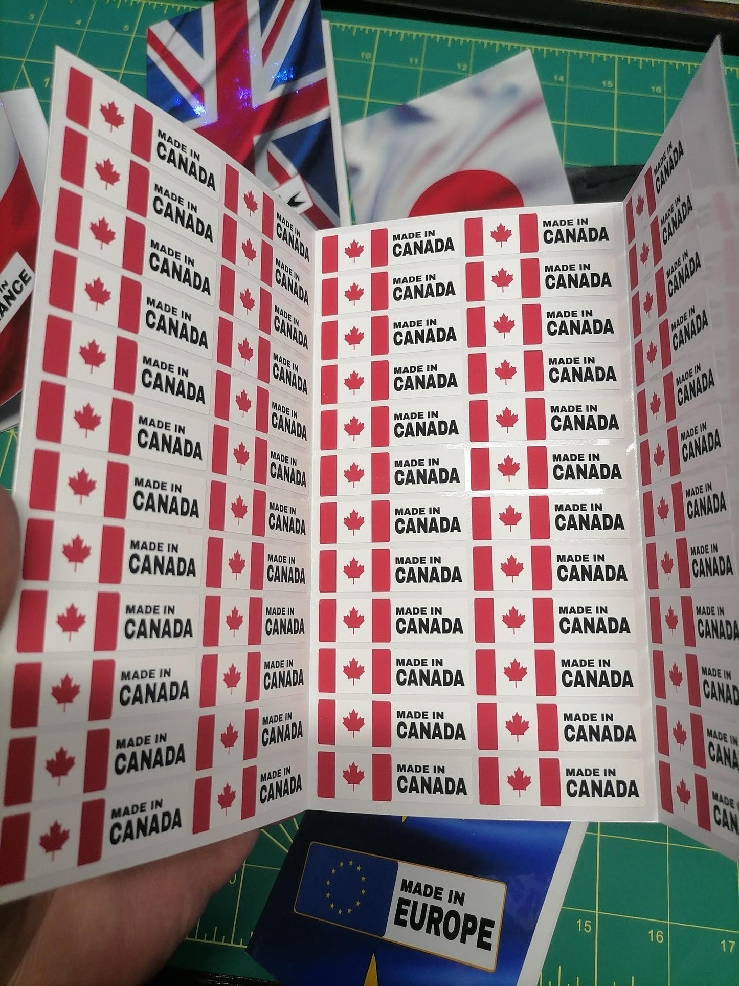 Made-In Country Flag Mini Labels – Waterproof Vinyl Stickers – 60 or 120 Pack