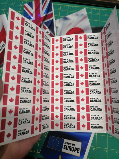 Made-In Country Flag Mini Labels – Waterproof Vinyl Stickers – 60 or 120 Pack