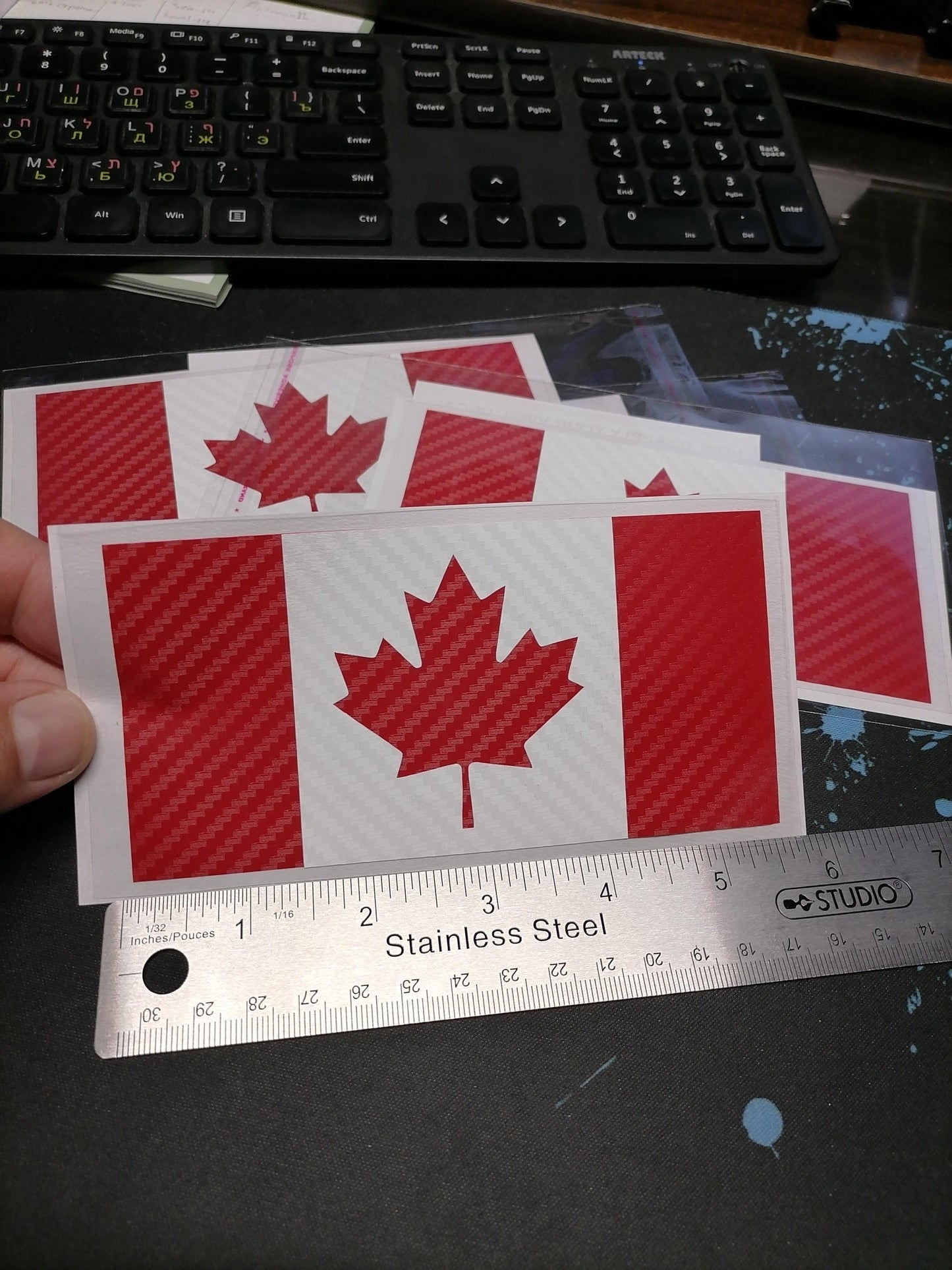 Canadian Flag Vinyl Decal – Red & White Carbon Fiber – 5.5” x 2.7” – Weatherproof Car Sticker