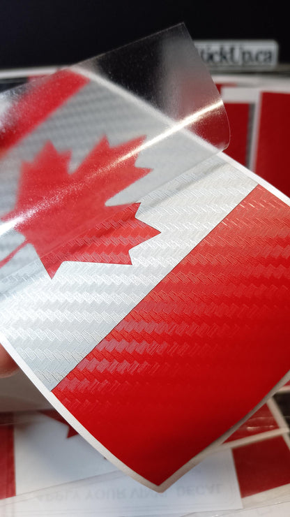 Canadian Flag Vinyl Decal – Red & White Carbon Fiber – 5.5” x 2.7” – Weatherproof Car Sticker