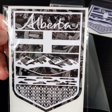 Alberta Crest Vinyl Decal: Forged Carbon Fiber Style - 3.5" x 5"