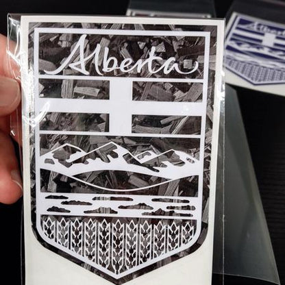Alberta Crest Vinyl Decal: Forged Carbon Fiber Style - 3.5" x 5"