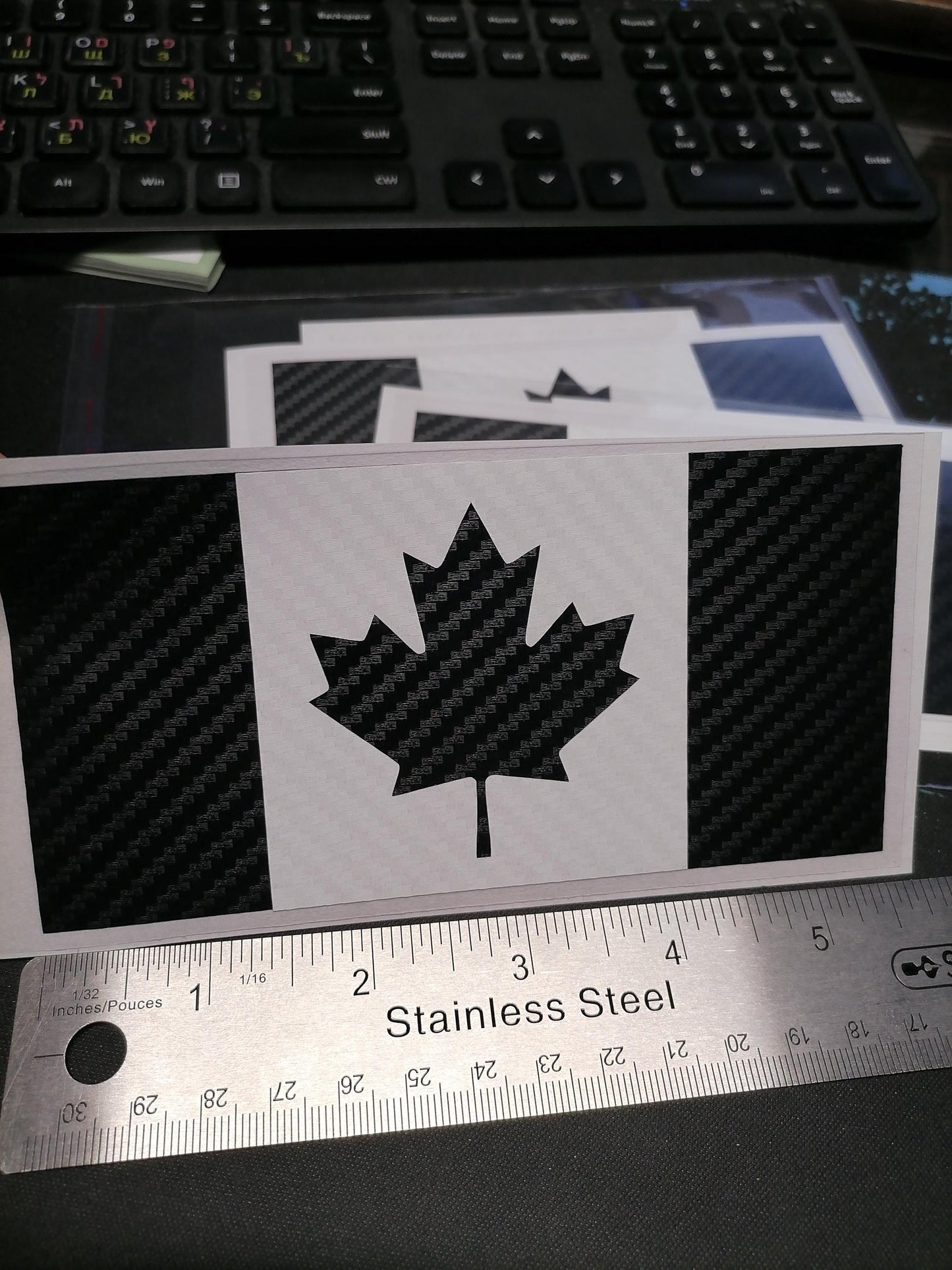 Canadian Maple Leaf Carbon Fiber Decal – Black & White Vinyl