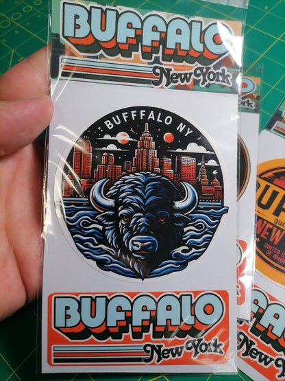 Buffalo New York Sticker Set: Retro City Emblem, Vinyl Decals