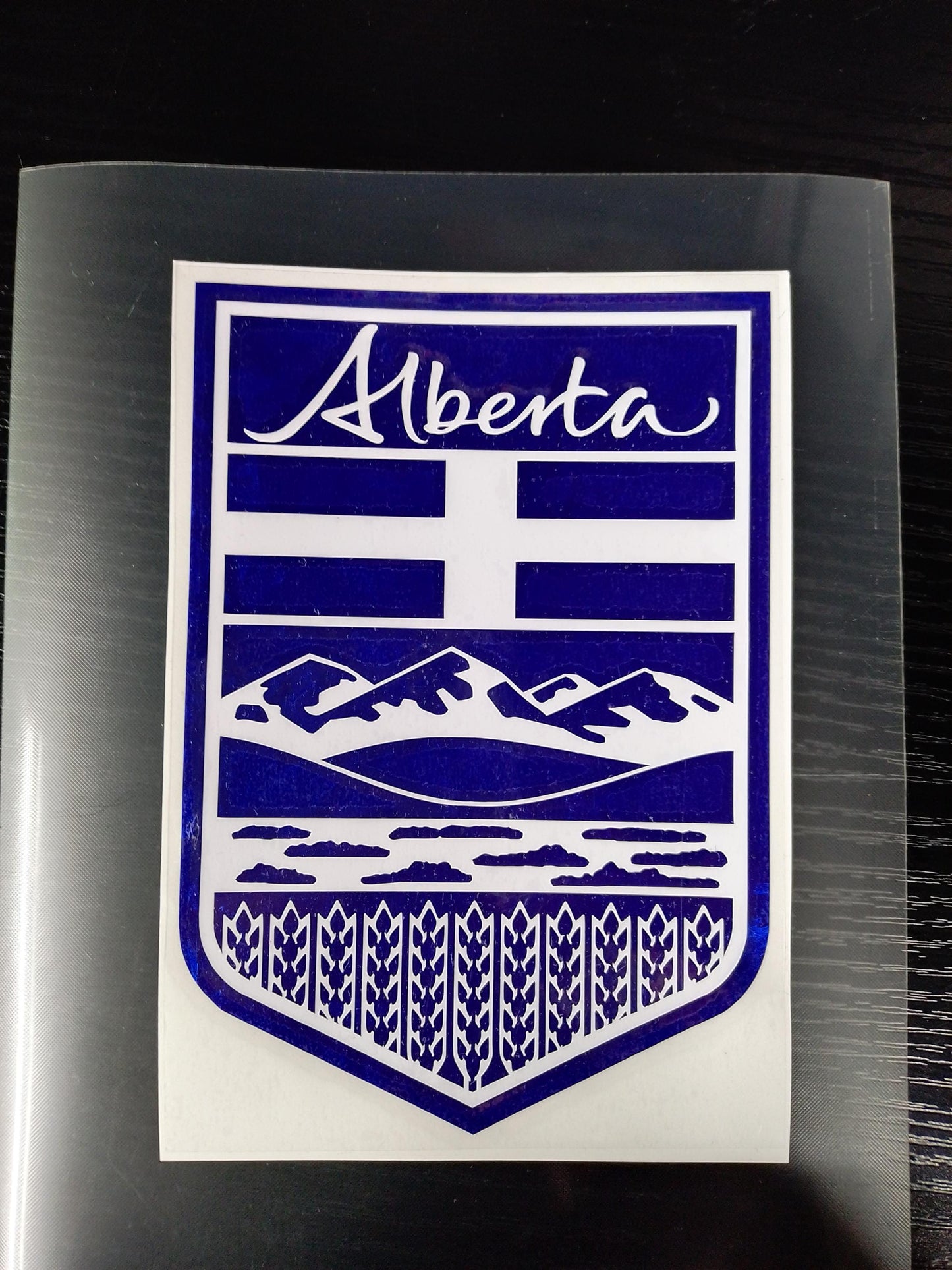 Alberta Crest Vinyl Decal: Forged Carbon Fiber Style - 3.5" x 5"