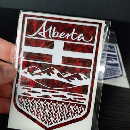 Alberta Crest Vinyl Decal: Forged Carbon Fiber Style - 3.5" x 5"