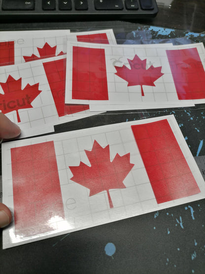Red Gloss Canadian Flag Decal: Waterproof Vinyl Sticker (5.5” x 2.7”)