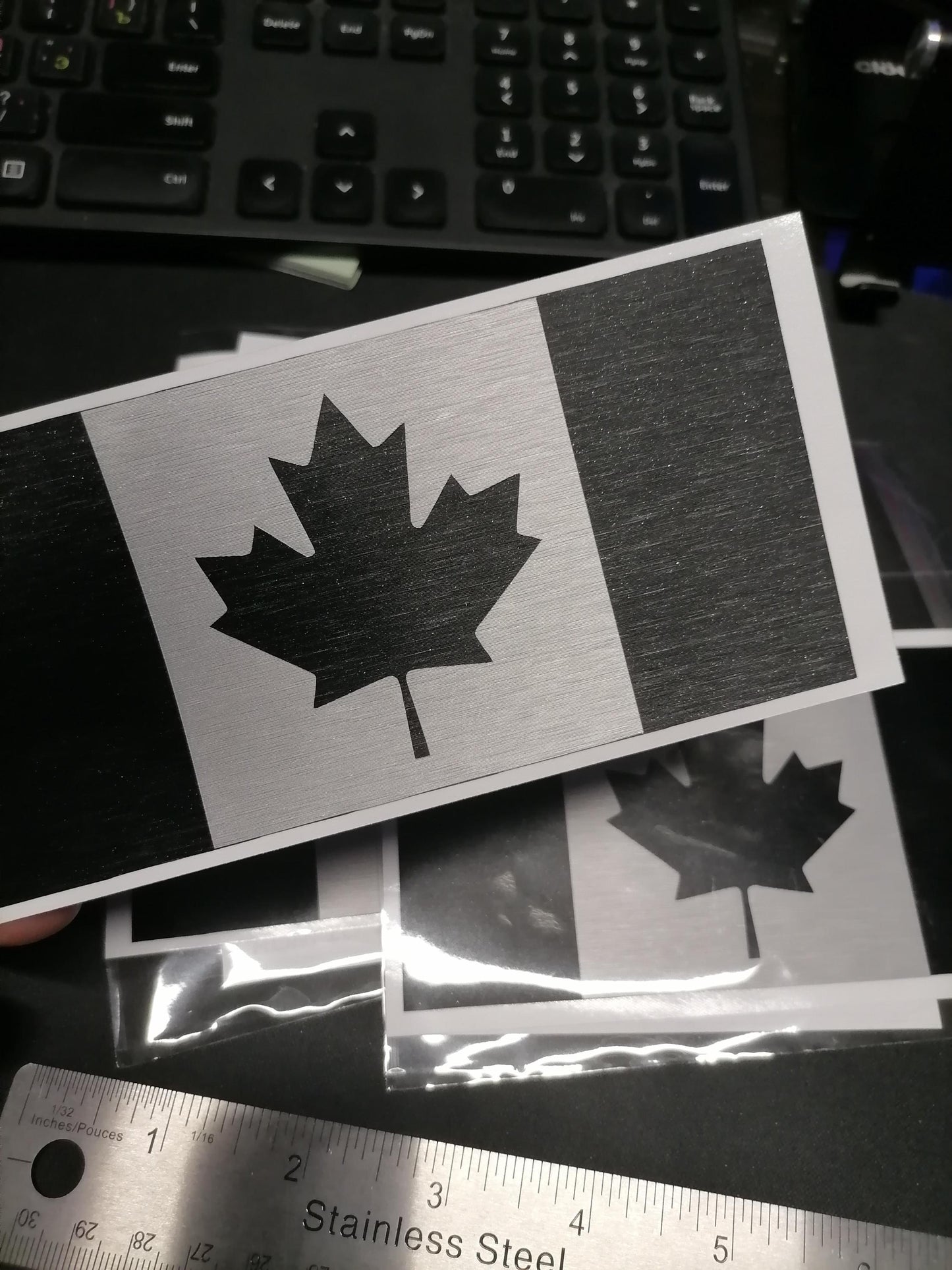 Brushed Black & Silver Canada Flag Vinyl Decal - 3M Weatherproof Sticker