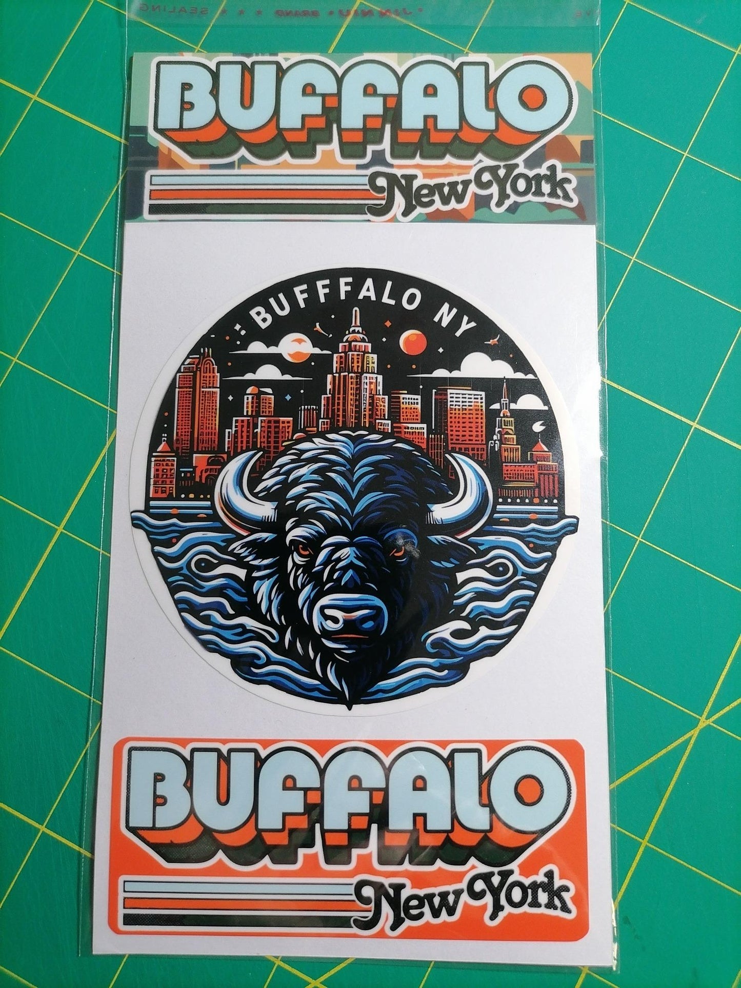 Buffalo New York Sticker Set: Retro City Emblem, Vinyl Decals