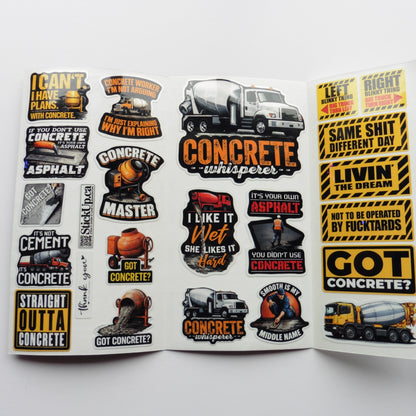 Concrete Worker Sticker Pack 20+ – Waterproof Vinyl – Hard Hat/Toolbox – Free Shipping