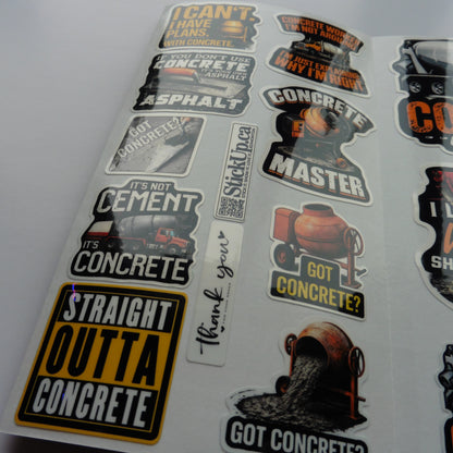 Concrete Worker Sticker Pack 20+ – Waterproof Vinyl – Hard Hat/Toolbox – Free Shipping