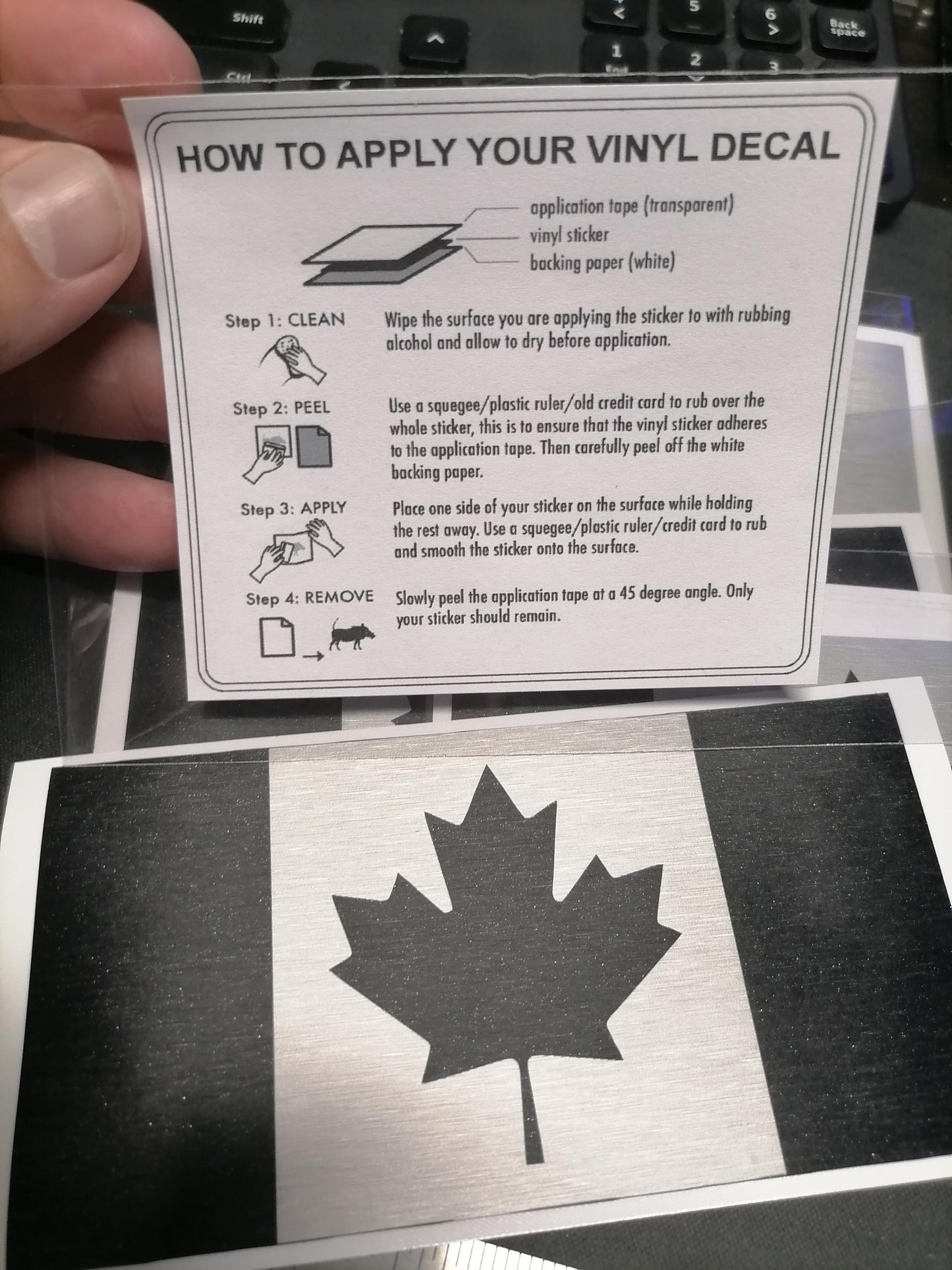 Brushed Black & Silver Canada Flag Vinyl Decal - 3M Weatherproof Sticker