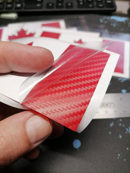 Canadian Flag Vinyl Decal – Red & White Carbon Fiber – 5.5” x 2.7” – Weatherproof Car Sticker