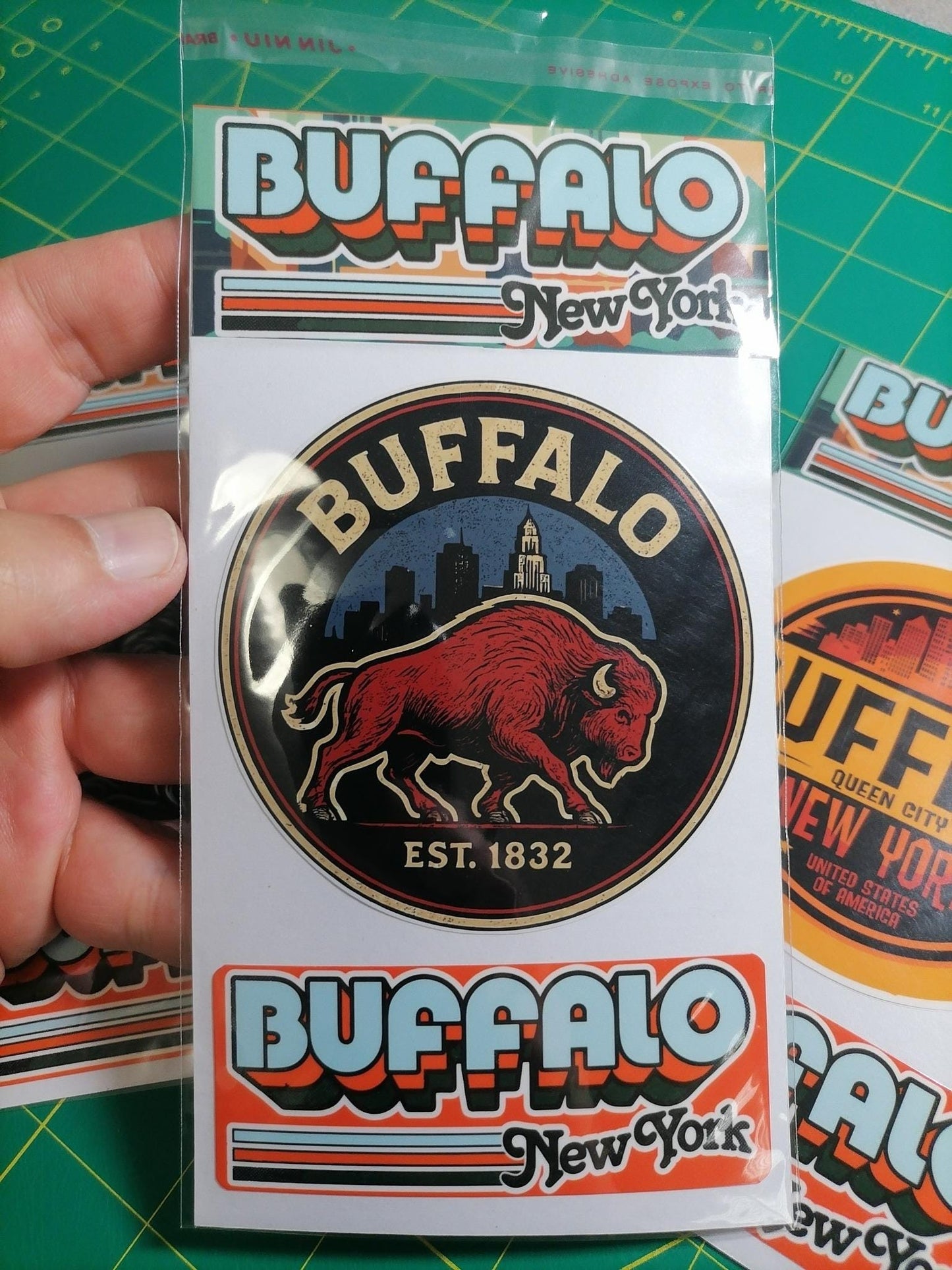 Buffalo New York Sticker Set: Retro City Emblem, Vinyl Decals