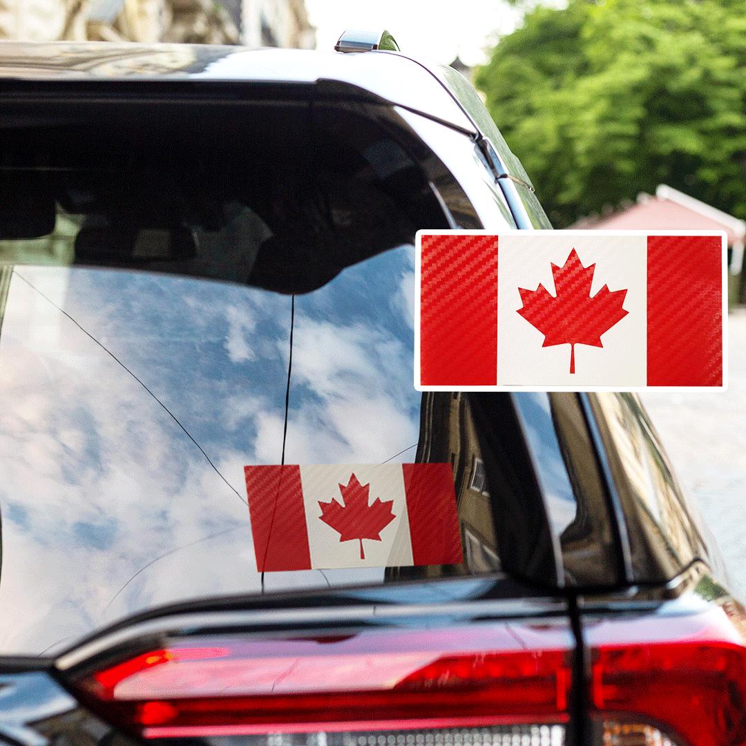 Canadian Flag Vinyl Decal – Red & White Carbon Fiber – 5.5” x 2.7” – Weatherproof Car Sticker