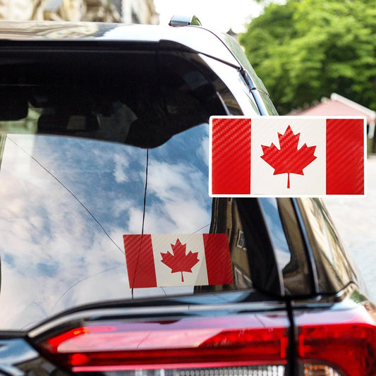 Canadian Flag Vinyl Decal – Red & White Carbon Fiber – 5.5” x 2.7” – Weatherproof Car Sticker