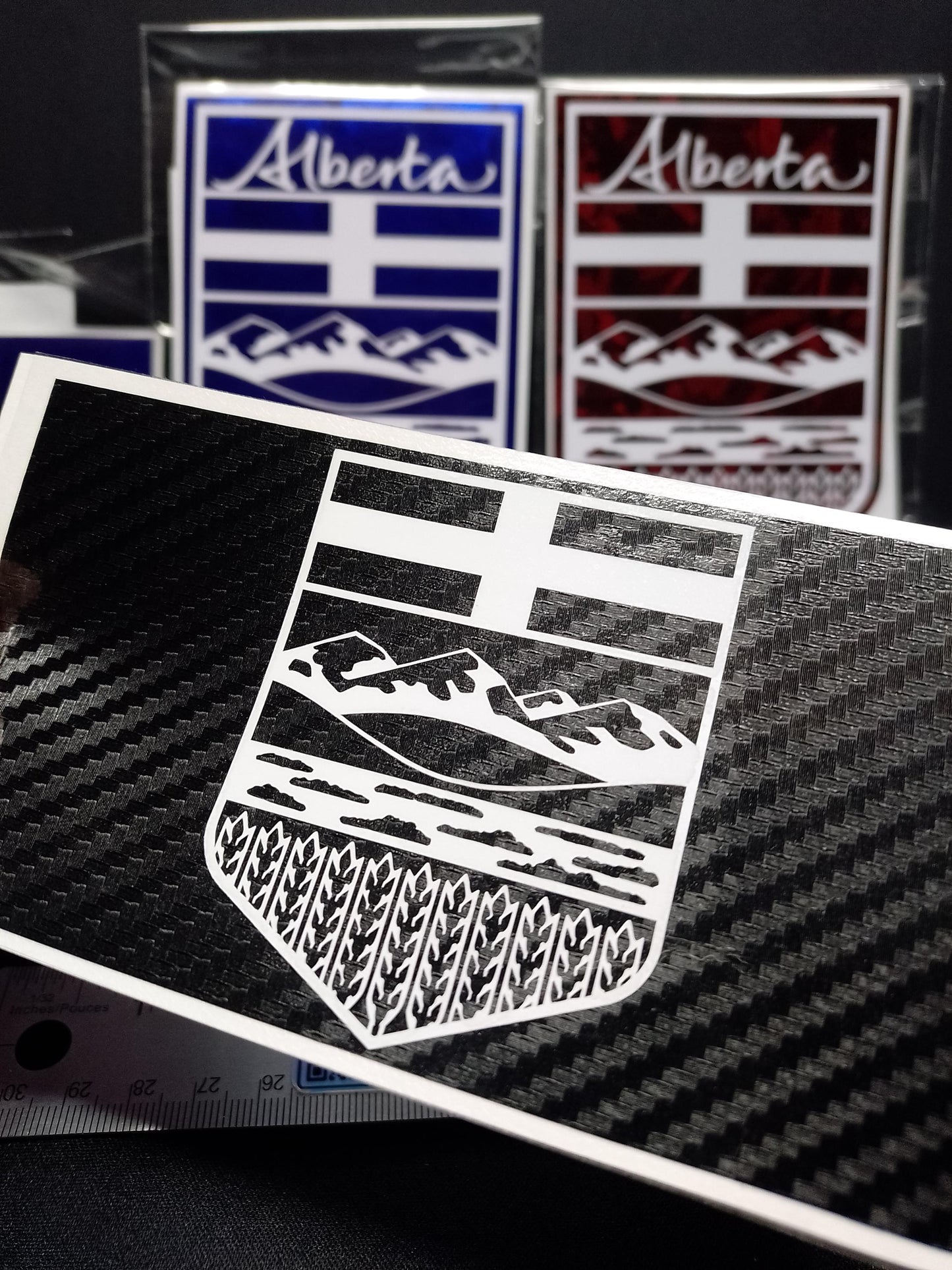 Alberta Crest Vinyl Decal – Carbon Fiber or Forged Finish – 5.5” – Handmade Weatherproof Sticker