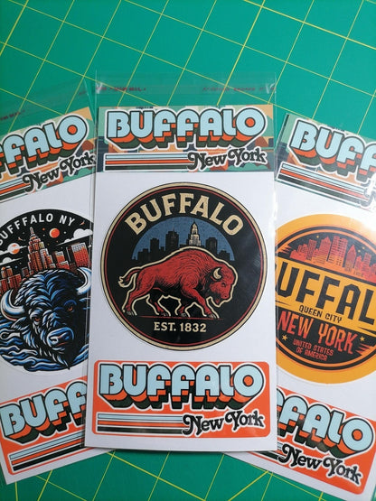 Buffalo New York Sticker Set: Retro City Emblem, Vinyl Decals