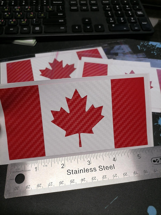 Canadian Flag Vinyl Decal – Red & White Carbon Fiber – 5.5” x 2.7” – Weatherproof Car Sticker