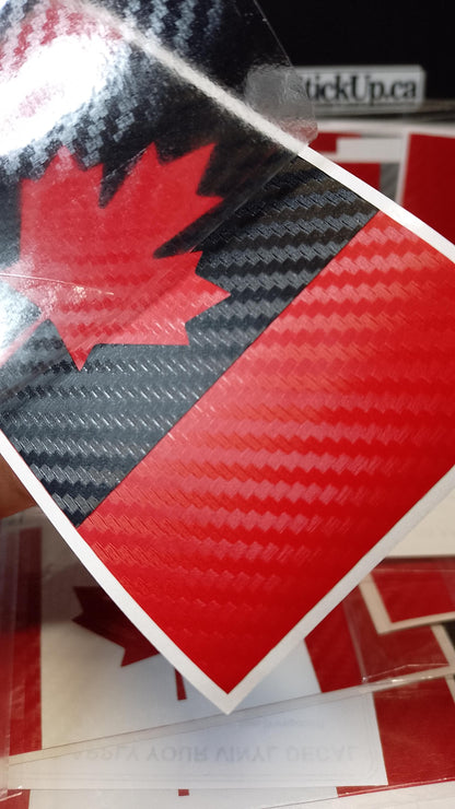 Canadian Flag Vinyl Decal – Red & White Carbon Fiber – 5.5” x 2.7” – Weatherproof Car Sticker