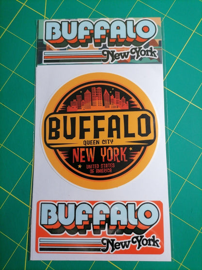 Buffalo New York Sticker Set: Retro City Emblem, Vinyl Decals