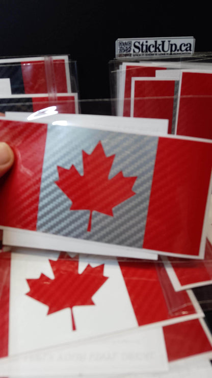 Canadian Flag Vinyl Decal – Red & White Carbon Fiber – 5.5” x 2.7” – Weatherproof Car Sticker